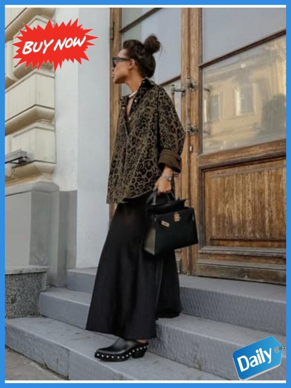 Oversized Leopard Print Shacket Button Down Jacket Fall - Picture 2 of 6